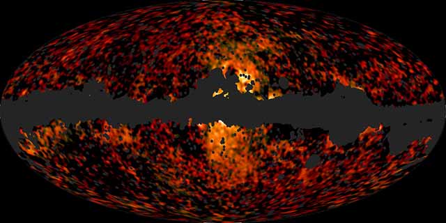 This all-sky image shows the spatial distribution over the whole sky of the Galactic Haze at 30 and 44 GHz