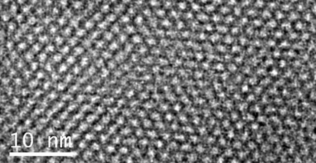 The regular structure of the two-dimensional polymer, each bright spot corresponds to a monomer molecule