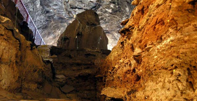 View from the bottom of the excavated area towards the entrance to Wonderwerk Cave