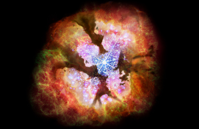 An artist's impression of one of the discovered large gas masses containing IMBHs (Keio University)