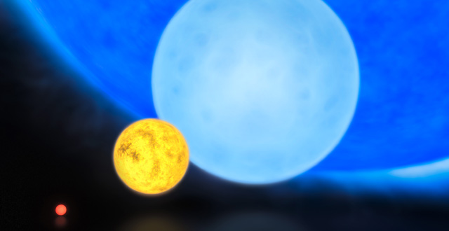 A red dwarf, the Sun, a blue dwarf, and R136a1 (ESO / M. Kornmesser)