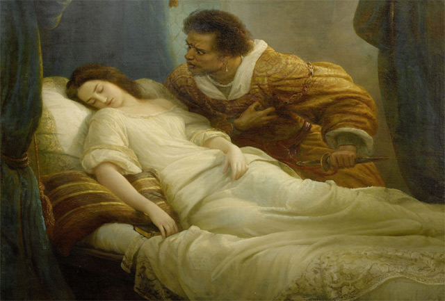 Did Othello have a poor sense of smell? Othello and Desdemona, a painting by Christian Kohler, 1859