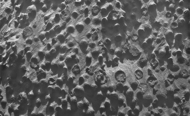 Opportunity photographed these small spherical objects on September 6, 2012 using the Microscopic Imager. The view covers an area about 6 cm across on the western rim of Endeavour Crater (NASA / JPL-Caltech / Cornell University / USGS / Modesto Junior College)