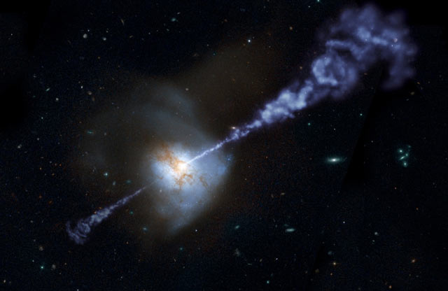 This image shows a black hole squashing star formation (NASA / JPL / Caltech)