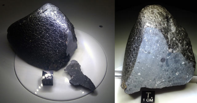 Fragments of the meteorite Northwest Africa 7034 (Institute of Meteoritics UNM via encyclopedia-of-meteorites.com)