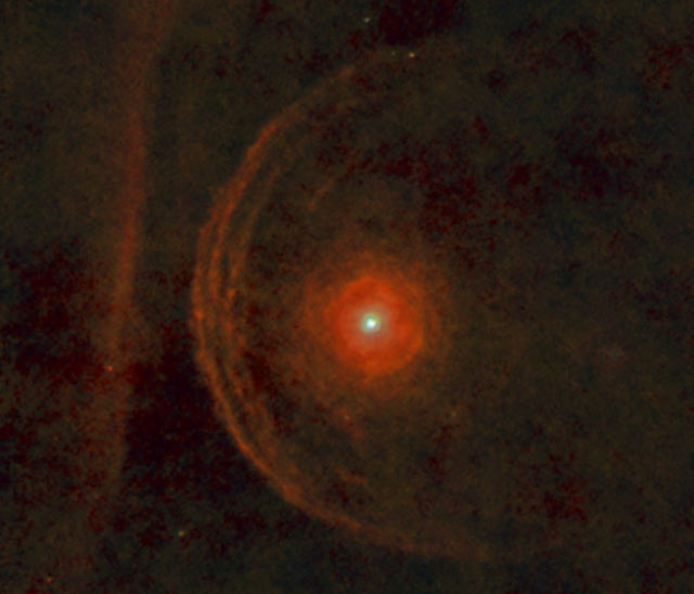 Composite color image of the Herschel PACS 70, 100, 160 micron-wavelength images of Betelgeuse (ESA / Herschel / PACS / L. Decin et al)