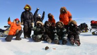 Members of the Belgo-Japanese meteorite team with an 18kg meteorite found during a field trip on the Nansen Ice Field, 140km south of Princess Elisabeth Antarctica (© International Polar Foundation)