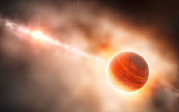 This artist’s impression shows the formation of a gas giant planet in the ring of dust around the young star HD 100546 (ESO / L. Calçada)