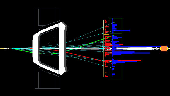 The B0 and B0s meson decays into K and π mesons were studied by CERN scientists. The decay into a negative K meson red track and a positive π green track is show here (LHCb experiment)