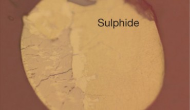 Sulfur isotopes within iron sulfide inclusions in volcanic rocks, like this one from Iceland, demonstrate that sulfur derived from the Earth's ancient atmosphere was preserved within the mantle for at least 2.54 billion years before coming back to the surface in eruptions at Mangaia volcano, South Pacific Ocean (Rita A. Cabral et al)