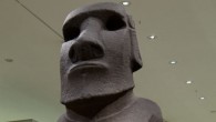 Left: Easter Island statue Hoa Hakananai’a. Right: RTI view of carvings on the statue (University of Southampton Press)