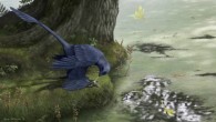 Artist's conception of Microraptor, a small flying dinosaur, eating a fish it has caught (Emily Willoughby)