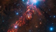 This new image of cosmic clouds in the constellation of Orion reveals what seems to be a fiery ribbon in the sky (ESO / Digitized Sky Survey 2)