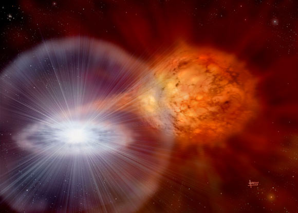 Artist's conception of the double-star system SS Cygni (David T Hardy)