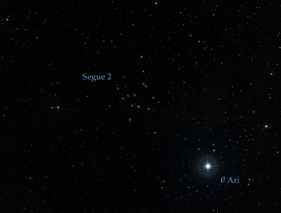 The galaxy Segue 2: boxes are ten member stars identified so far by University of California Irvine astronomers and their colleagues (Sci-News.com / Centre de Données astronomiques de Strasbourg / SIMBAD)