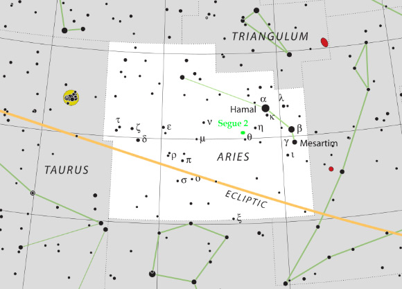 Segue 2 is located in the constellation of Aries (Roger Sinnott / Rick Fienberg / IAU / Sky & Telescope magazine / Sci-News.com)