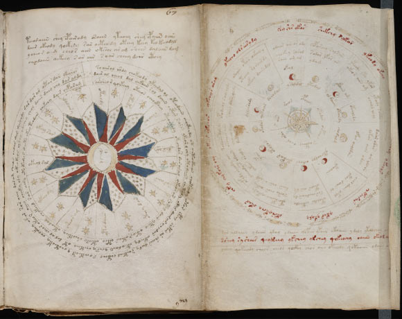 Pages from the astrological section of the Voynich manuscript (Beinecke Rare Book and Manuscript Library)