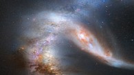 An artist’s impression shows a stage in the merger between Milky Way Galaxy and the neighboring Andromeda galaxy (NASA / ESA / Z. Levay / R. van der Marel / STScI / T. Hallas / A. Mellinger)
