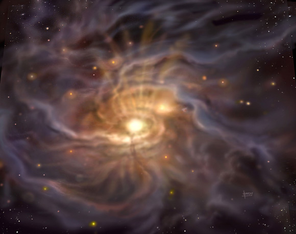 An artist's impression of the forming massive star (Manchester University)