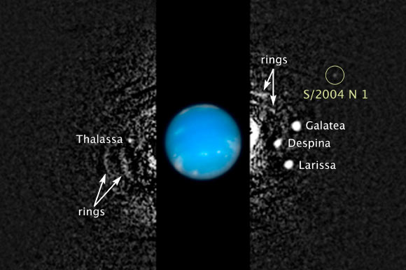 This image shows the location of the newly discovered Neptune’s moon S/2004 N 1 (NASA / ESA / M. Showalter / SETI Institute)