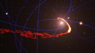 This simulation of a gas cloud passing close to the supermassive black hole at the centre of the galaxy shows the situation in mid-2013 (ESO / S. Gillessen / MPE / Marc Schartmann)
