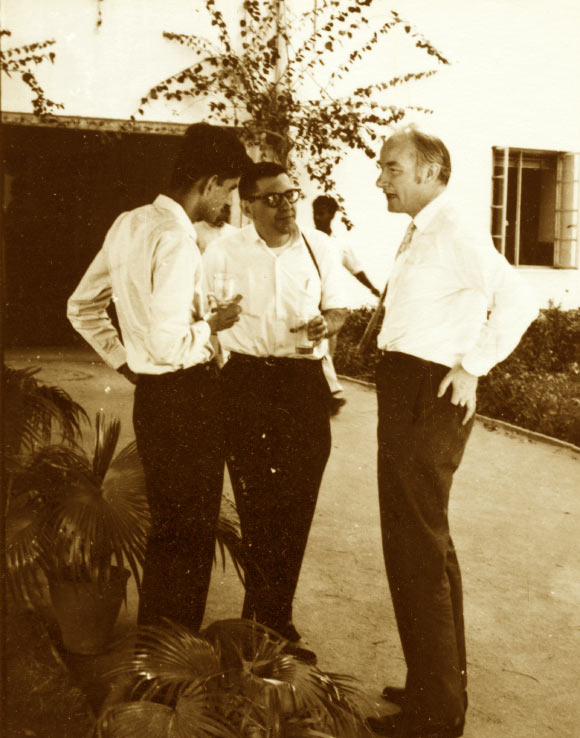 Obaid Siddiqi with Francis Crick and Alan Garen at the Symposium on Nucleic Acids, Hyderabad, India. January, 1964
