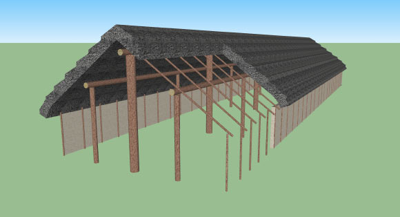 This is an artist's impression of a 6000-year-old hall (Henry Rothwell / University of Manchester)
