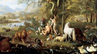 Biblical Adam and Eve in the Garden of Eden by the Austrian painter Wenzel Peter
