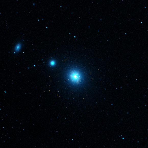 Prof Forbes with colleagues identified a number of star clusters with properties not seen before in the nearby elliptical galaxy NGC 4278. This composite image shows the galaxy NGC 4278 (X-Ray: NASA / CXC / MPA / M.Gilfanov and A.Bogdan; infrared: 2MASS / Umass / IPAC-Caltech / NASA / NSF; optical: DSS).