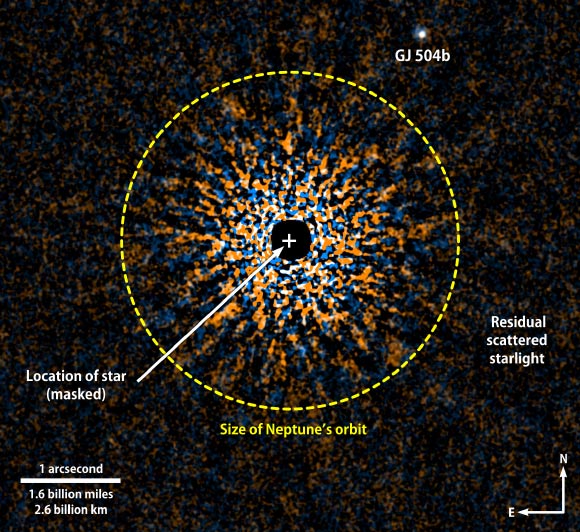 This composite image shows the newly discovered exoplanet GJ 504b (NASA’s Goddard Space Flight Center / NOAJ)