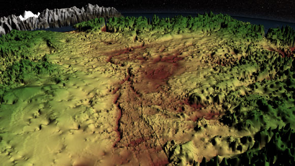This is a 3D visualization of the giant canyon in Greenland (Jonathan Bamber / University of Bristol / NASA's Goddard Space Flight Center Scientific Visualization Studio).