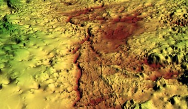 This is a 3D visualization of the giant canyon in Greenland (Jonathan Bamber / University of Bristol / NASA's Goddard Space Flight Center Scientific Visualization Studio).