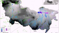 This image shows Irharhar, Sahabi and Kufrah rivers systems in the Sahara region. The green points show the location of archaeological sites in the region. Image credit: Coulthard TJ et al.