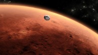 This is an artist's concept of NASA's Mars Science Laboratory spacecraft approaching Mars. The Curiosity rover is safely tucked inside the spacecraft's aeroshell. Image credit: NASA / JPL-Caltech.