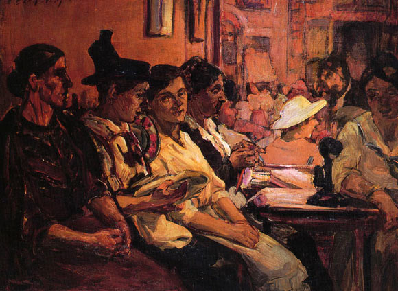 Waiting Room - Employment Office by Theresa Bernstein, 1917, oil on canvas. Image credit: The Jewish Museum, New York.