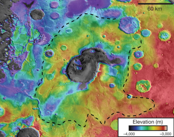 This image shows the morphology of Eden Patera. Image credit: Joseph Michalski / Jacob Bleacher.