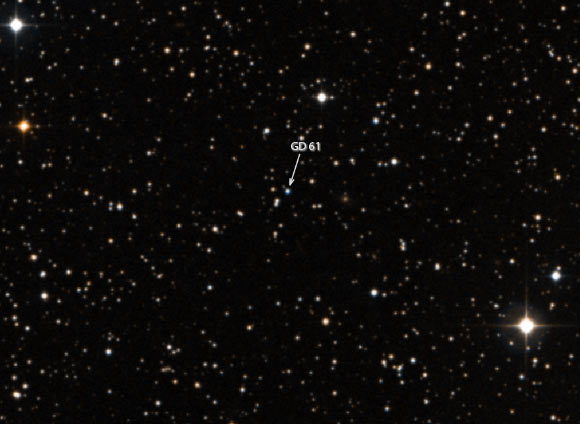 This image shows the white dwarf star GD 61. Image credit: Centre de Données astronomiques de Strasbourg / SIMBAD.