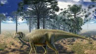 This is an artist's impression of the baby Parasaurolophus. Image credit: Lukas Panzarin; background: Juliane Hinz et al, 2010 / Palaeobiodiversity and Palaeoenvironments.