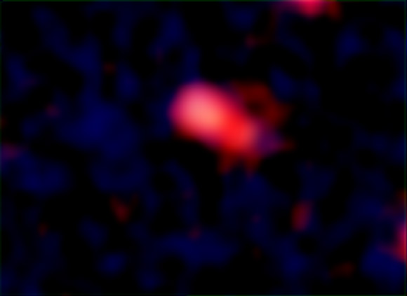 This Hubble image shows Z8-GND-5296, the most distant galaxy in the Universe. Image credit: V. Tilvi / S.L. Finkelstein / C. Papovich / A. Koekemoer / CANDELS / STScI / NASA.