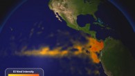 El Niño, warmer than average waters in the Eastern equatorial Pacific - shown in orange on the map, affects weather around the world. Image credit: NOAA Visualization Lab.