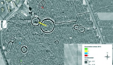 This map shows Neolithic ring ditches and 2013 excavation trenches at the archaeological site near Damerham. Image credit: Wickstead H et al.