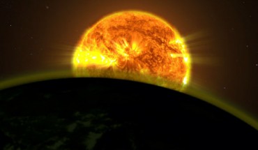 This is an artist's impression of a star's light illuminating the atmosphere of an exoplanet. Image credit: NASA's Goddard Space Flight Center.