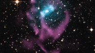This composite image shows the X-ray binary Circinus X-1. Image credit: X-ray – NASA / CXC / University of Wisconsin-Madison / S.Heinz et al; optical - DSS; radio – CSIRO / ATNF / ATCA.