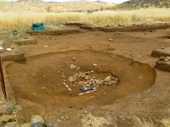 This image shows the remains of a semi-subterranean building unearthed at the Neolithic site of Ayia Varvara Asprokremnos, Cyprus. Image credit: Ministry of Communications and Works, Republic of Cyprus.