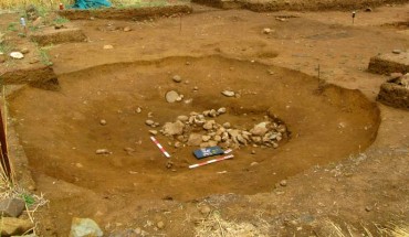 This image shows the remains of a semi-subterranean building unearthed at the Neolithic site of Ayia Varvara Asprokremnos, Cyprus. Image credit: Ministry of Communications and Works, Republic of Cyprus.