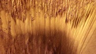 Recurrent slope linea on the south-facing slope of a crater on the floor of Melas Chasma, Mars. Image credit: McEwen AS et al / NASA / JPL-Caltech / University of Arizona.