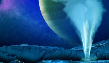 This is an artist's impression of a water-vapor geyser on Europa. Image credit: University of Cologne.