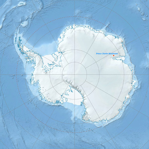 This map shows the location of Prince Charles Mountains in Antarctica. Image credit: Alexrk2 / CC BY-SA 3.0 / Sci-News.com.