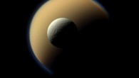 Titan and Rhea. Image credit: NASA / JPL-Caltech / Space Science Institute.