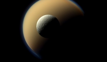 Titan and Rhea. Image credit: NASA / JPL-Caltech / Space Science Institute.